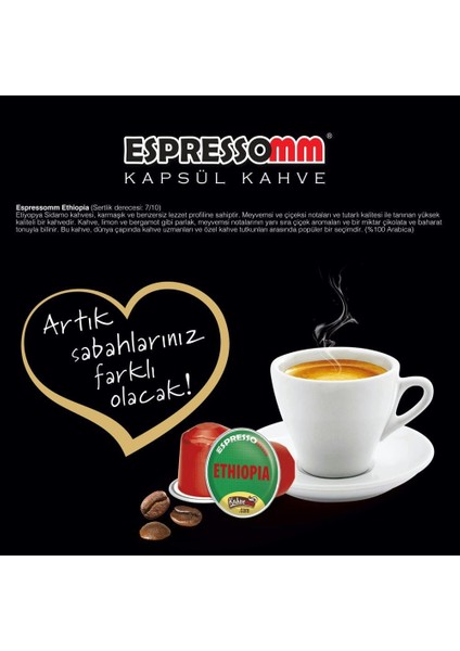 Espressomm® Single Origin Ethiopia Alüminyum Kapsül Kahve Nespresso® Uyumlu Espresso 10 Adet