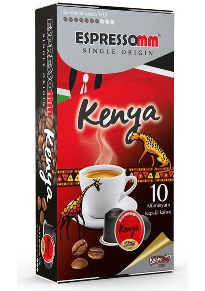 Espressomm® Single Origin Kenya Alüminyum Kapsül Kahve Nespresso® Uyumlu Espresso 10 Adet