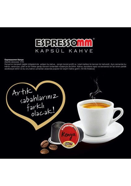 Espressomm® Single Origin Kenya Alüminyum Kapsül Kahve Nespresso® Uyumlu Espresso 10 Adet
