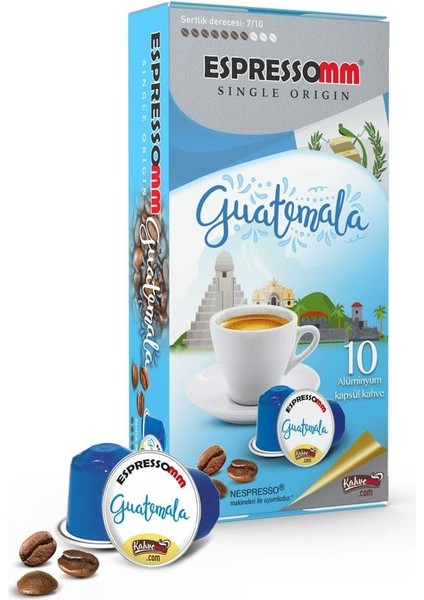 Espressomm® Single Origin Guatemala Alüminyum Kapsül Kahve Nespresso® Uyumlu Espresso 10 Adet