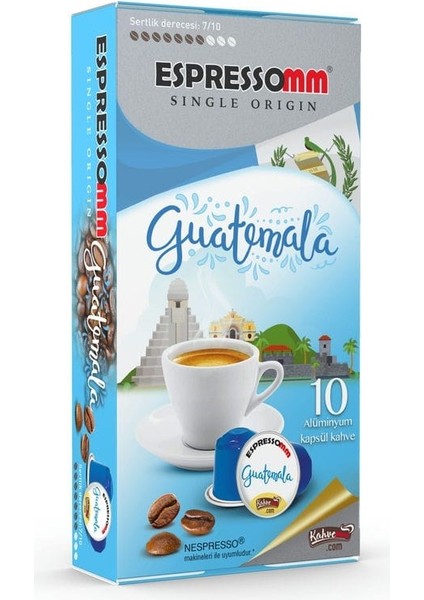Espressomm® Single Origin Guatemala Alüminyum Kapsül Kahve Nespresso® Uyumlu Espresso 10 Adet