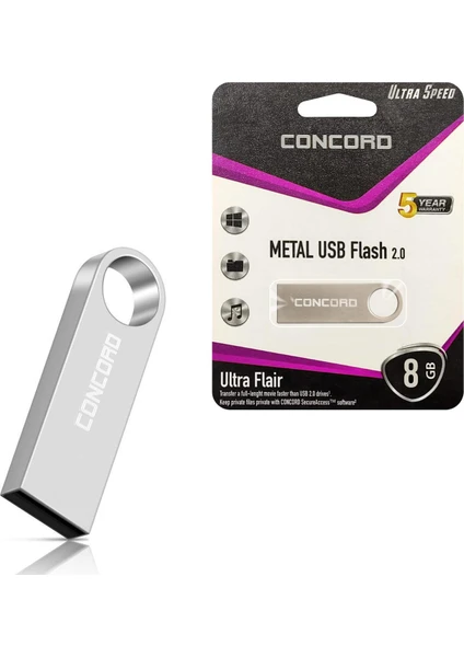 USB Flash Bellek 8gb Metal Ultra Flaır Concord C-U8