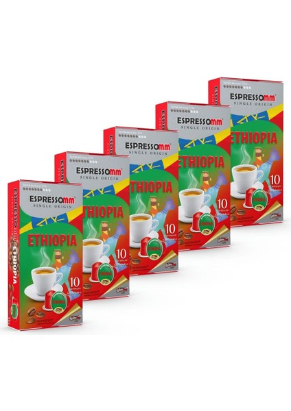 Espressomm® Single Origin Ethiopia Alüminyum Kapsül Kahve Nespresso® Uyumlu Espresso 50 Adet