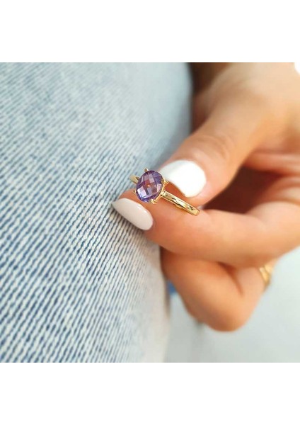 14K Altın Ametist Taşlı Yüzük