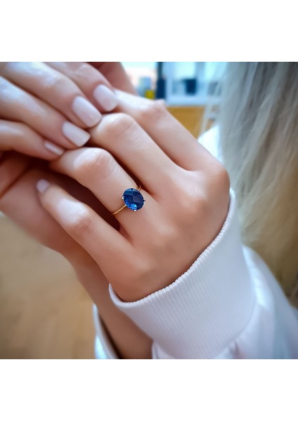 14K Altın London Mavi Topaz Taşlı Yüzük