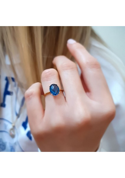 14K Altın London Mavi Topaz Taşlı Yüzük fiyatları