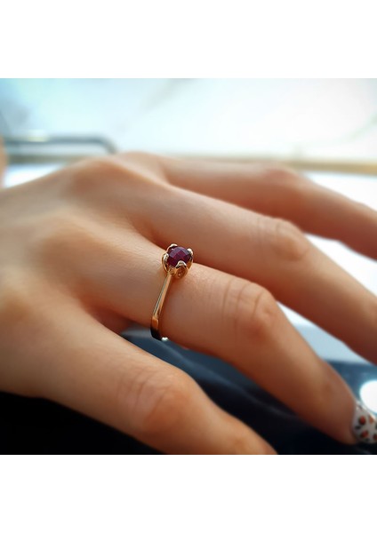14K Altın Granat Lal Taşlı Yüzük