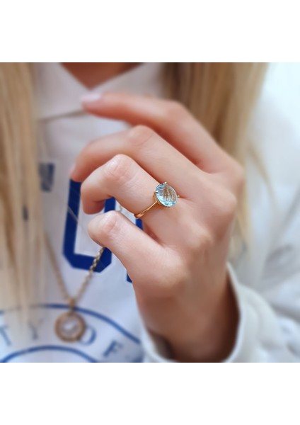 14K Altın Mavi Topaz Taşlı Yüzük fiyatları