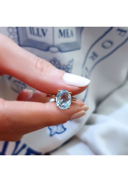 14K Altın Mavi Topaz Taşlı Yüzük modelleri