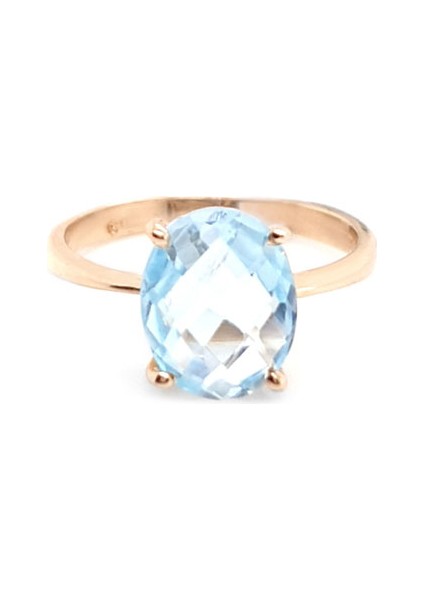 14K Altın Mavi Topaz Taşlı Yüzük fırsatları