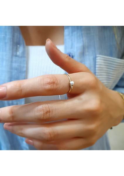 14K Altın Taşlı Inci Yüzük fiyatları