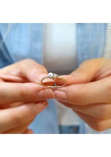 14K Altın Taşlı Inci Yüzük fırsatları