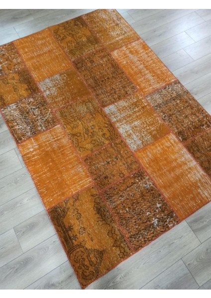 PW725 Turuncu El Dokuma Patchwork Yün Halı