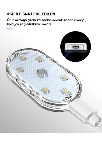 Dokunmatik Sensörlü Mini 6 LED Lamba USB Şarj Edilebilir Mıknatıslı Beyaz Renk 6led-Touch