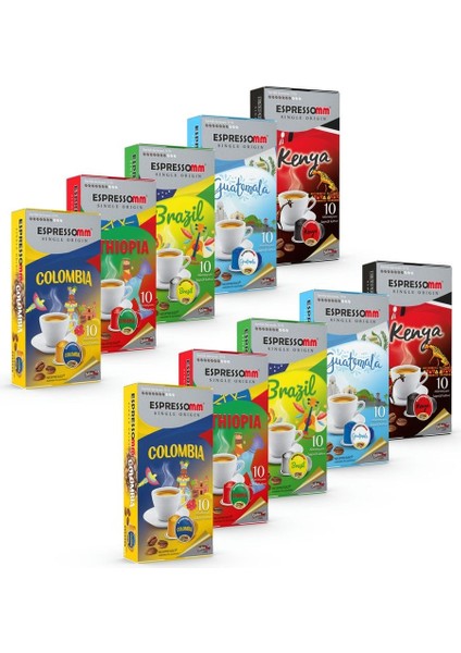 Espressomm® Single Origin Karışık Alüminyum Kapsül Kahve Nespresso® Uyumlu Espresso 100 Adet