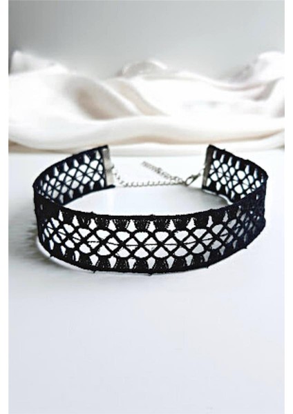 Gotik Siyah Dantel Güpür Choker Kolye