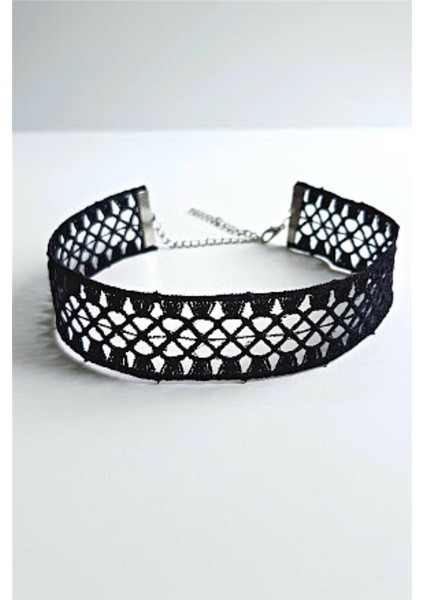 Gotik Siyah Dantel Güpür Choker Kolye