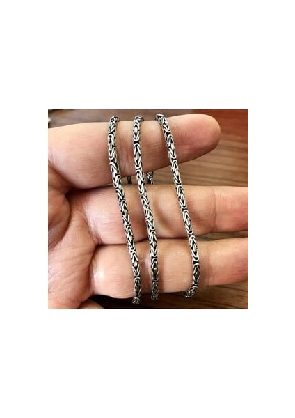 Encili Silver 925 Ayar Gümüş Kral Zincir Yuvarlak Kral Model Kolye 3.5 mm