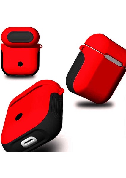 - Apple Airpods - Kılıf Darbelere Karşı Dayanıklı Shockproof Silikon Kılıf - Kırmızı