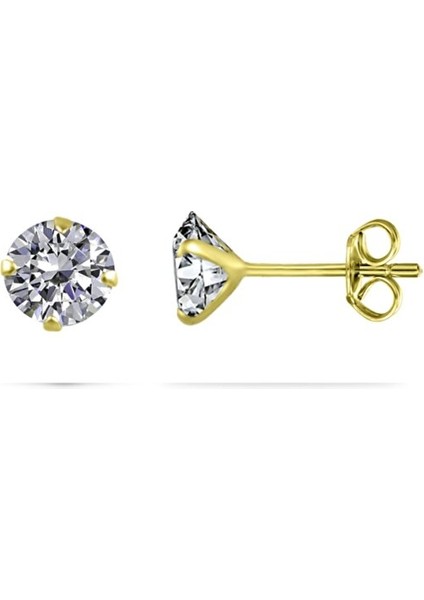Kadın Gümüş Tektaş Küpe 2/4/5/6/8/9mm Zirkon Taşlı Çivili Altın/Silver/Rose Kaplama Yuvarlak Kesim