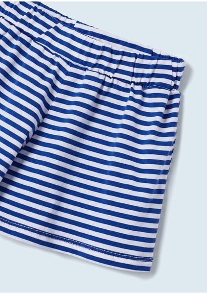 Kız Çocuk T-Shirt Çizgili Şort Takım Mavi 3216
