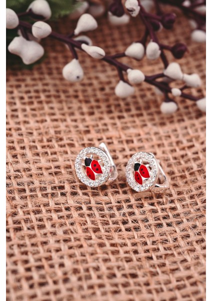 925 Ayar Gümüş Taşlı Uğur Böceği Model Çocuk J Küpe