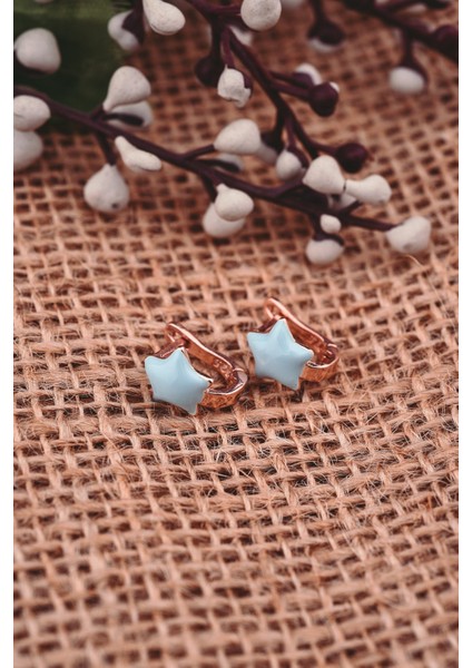 925 Ayar Gümüş Turkuaz Yıldız Model Çocuk J Küpe