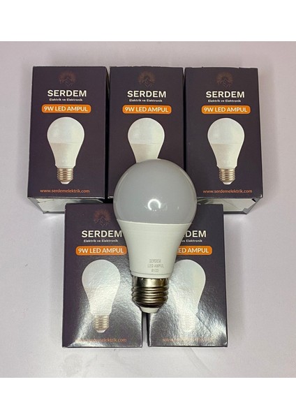 Serdem Elektrik 9W Led Ampul Tasarruflu Uzun Ömürlü 6500K Beyaz Işık E27 Duy 5 Adet