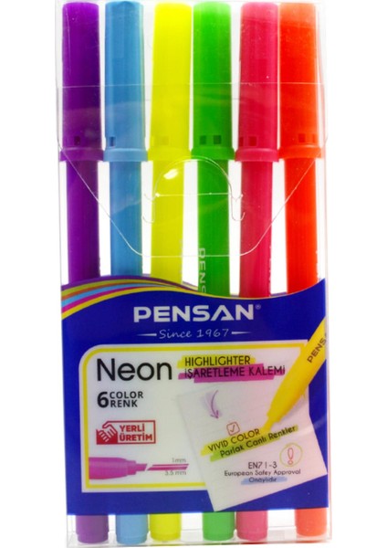 Kalem Tipi Neon Fosforlu Kalem 6 Renk Blister (99095)