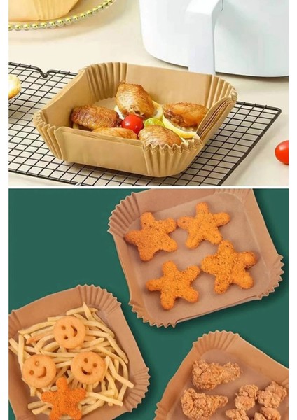 Hava Fritözü Airfryer Yağsız Fritöz Pişirme Kağıdı Kare Tabak Model 50 Adet