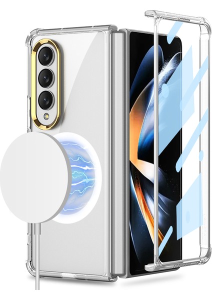 Samsung Galaxy Z Fold4 5g Için Magsafe Telefon Kılıfı ile Uyumlu Gkk, Temperli Cam Film ile Şok Yumuşak Tpu Kapak Anti-Drop Ince Telefon Kılıfı (Yurt Dışından)