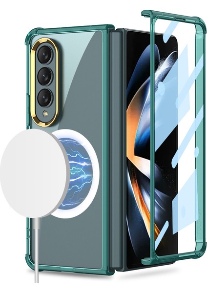 Samsung Galaxy Z Fold4 5g Için Magsafe Telefon Kılıfı ile Uyumlu Gkk, Temperli Cam Film ile Şok Yumuşak Tpu Kapak Anti-Drop Ince Telefon Kılıfı (Yurt Dışından)