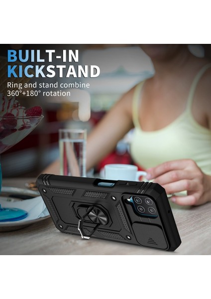 Samsung Galaxy A42 5g Telefon Kapak Halkası Kickstand Çok Koruma Koruma Cep Telefonu Kılıf Kart Tutucu Sürgülü Kamera Kapağı (Yurt Dışından)
