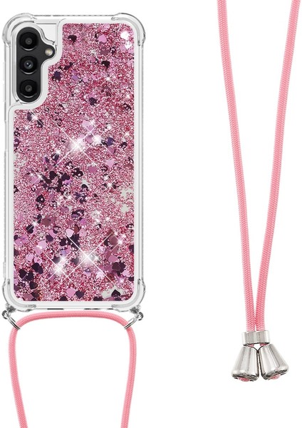 Samsung Galaxy A14 Için Yb Quicksand Serisi-4 5g Açık Işıltı Hareketli Quicksand Case Yumuşak Tpu Koruyucu Telefon Kapağı Kordonlu (Yurt Dışından)