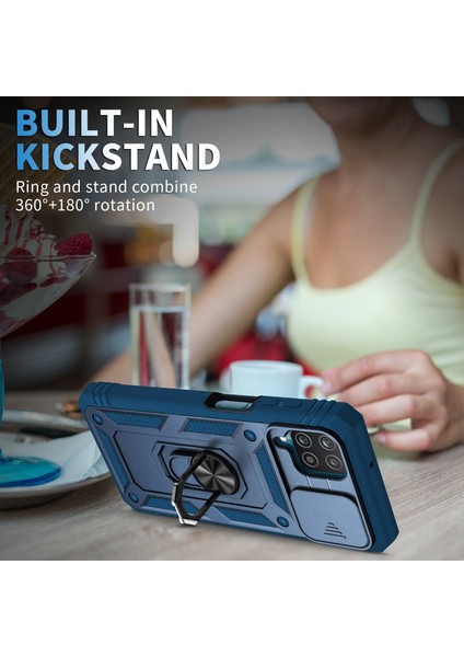 Samsung Galaxy A42 5g Telefon Kapak Halkası Kickstand Çok Koruma Koruma Cep Telefonu Kılıf Kart Tutucu Sürgülü Kamera Kapağı (Yurt Dışından)