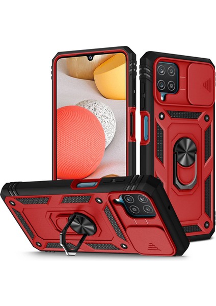 Samsung Galaxy A42 5g Telefon Kapak Halkası Kickstand Çok Koruma Koruma Cep Telefonu Kılıf Kart Tutucu Sürgülü Kamera Kapağı (Yurt Dışından)