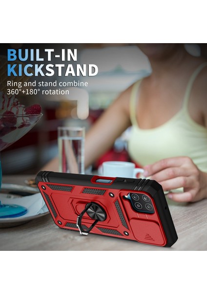 Samsung Galaxy A42 5g Telefon Kapak Halkası Kickstand Çok Koruma Koruma Cep Telefonu Kılıf Kart Tutucu Sürgülü Kamera Kapağı (Yurt Dışından)