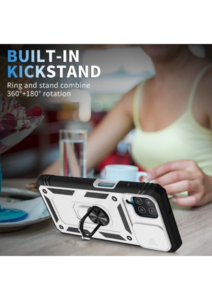 Samsung Galaxy A42 5g Telefon Kapak Halkası Kickstand Çok Koruma Koruma Cep Telefonu Kılıf Kart Tutucu Sürgülü Kamera Kapağı (Yurt Dışından)