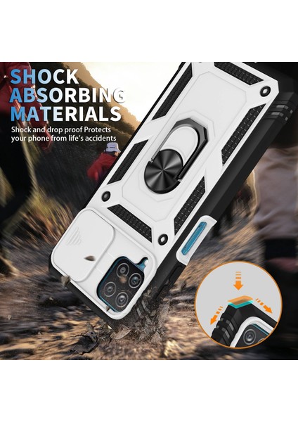 Samsung Galaxy A42 5g Telefon Kapak Halkası Kickstand Çok Koruma Koruma Cep Telefonu Kılıf Kart Tutucu Sürgülü Kamera Kapağı (Yurt Dışından)