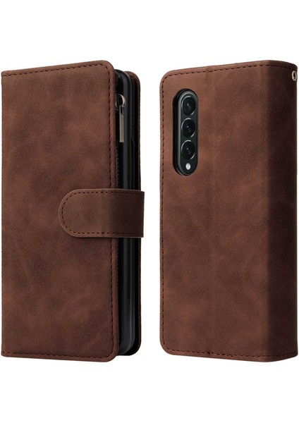 Samsung Galaxy Z Fold4 Için 5g Çoklu Kart Yuvaları Fermuar Pa Pu Deri Telefon Stand Örneği Manyetik Toka Cüzdan Kapağı (Yurt Dışından)