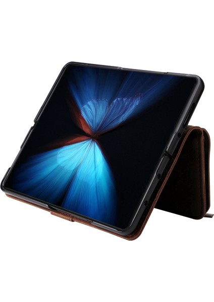 Samsung Galaxy Z Fold4 Için 5g Çoklu Kart Yuvaları Fermuar Pa Pu Deri Telefon Stand Örneği Manyetik Toka Cüzdan Kapağı (Yurt Dışından)