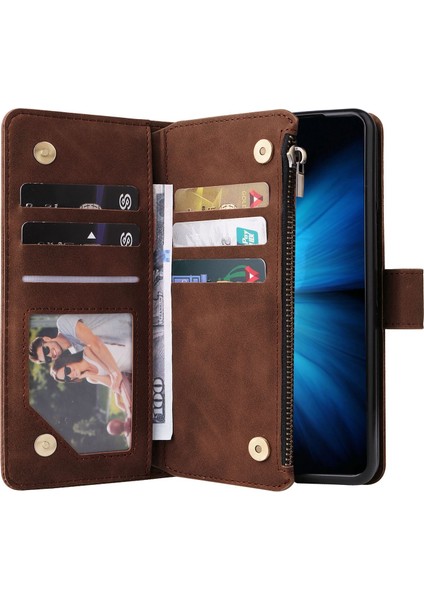 Samsung Galaxy Z Fold4 Için 5g Çoklu Kart Yuvaları Fermuar Pa Pu Deri Telefon Stand Örneği Manyetik Toka Cüzdan Kapağı (Yurt Dışından)