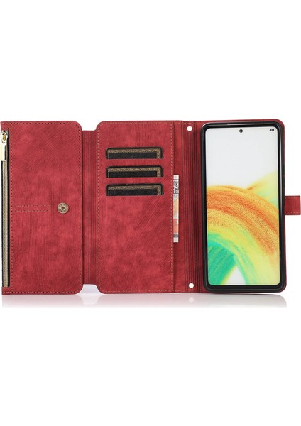 Samsung Galaxy A33 Için 5g Çoklu Kart Yuvası Manyetik Kapatma Fermuar Cep Kılıfı Pu Deri Stand Cüzdan Şok Geçirmez Flip Telefon Kapağı (Yurt Dışından)