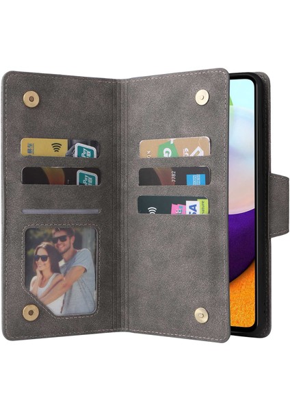 Samsung Galaxy A53 Için 5g Birden Çok Kart Yuvası Telefon Kapağı Perçin Toka Pu Deri Telefon Kılıfı Stand Cüzdanı Kayış (Yurt Dışından)