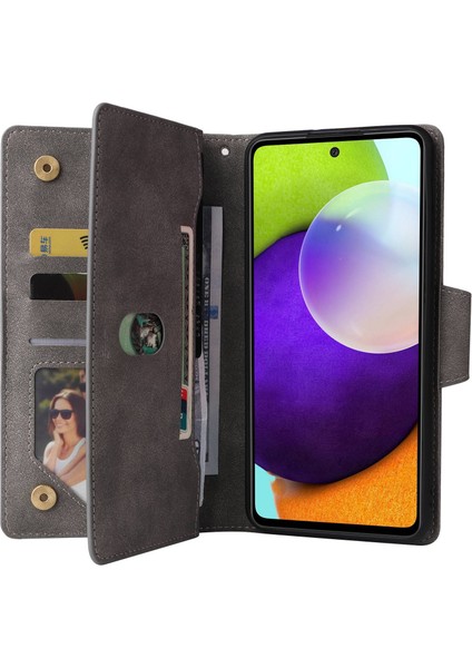 Samsung Galaxy A53 Için 5g Birden Çok Kart Yuvası Telefon Kapağı Perçin Toka Pu Deri Telefon Kılıfı Stand Cüzdanı Kayış (Yurt Dışından)