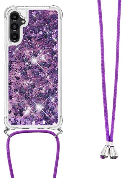 Samsung Galaxy A14 Için Yb Quicksand Serisi-4 5g Açık Işıltı Hareketli Quicksand Case Yumuşak Tpu Koruyucu Telefon Kapağı Kordonlu (Yurt Dışından)