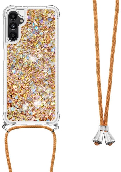 Samsung Galaxy A14 Için Yb Quicksand Serisi-4 5g Açık Işıltı Hareketli Quicksand Case Yumuşak Tpu Koruyucu Telefon Kapağı Kordonlu (Yurt Dışından)