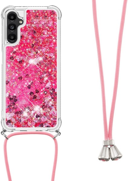 Samsung Galaxy A14 Için Yb Quicksand Serisi-4 5g Açık Işıltı Hareketli Quicksand Case Yumuşak Tpu Koruyucu Telefon Kapağı Kordonlu (Yurt Dışından)