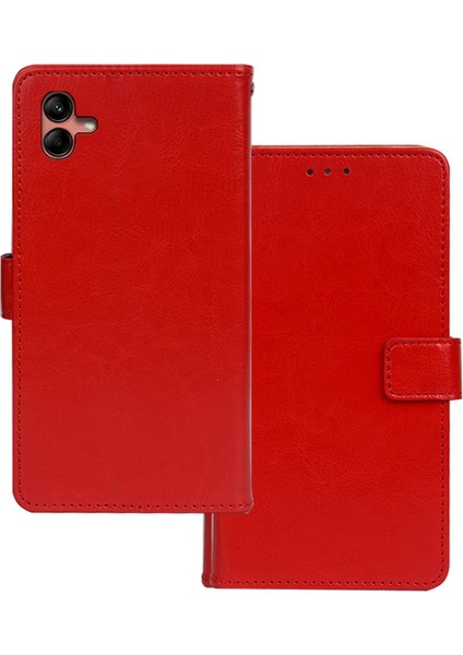 Samsung Galaxy A04 4g (164.4 x 76.3 x 9.1 Mm) Pu Deri Çevirme Kasası Standı Işlevi Manyetik Kapanma Cüzdanı Çılgın At Doku Telefon Kapağı (Yurt Dışından)