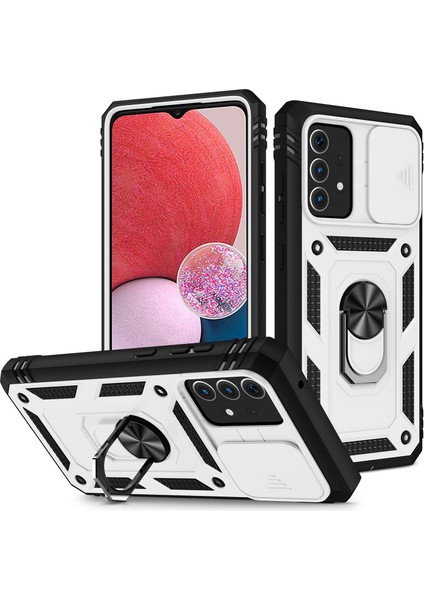 Samsung Galaxy A13 Için 4g Telefon Kapak Halkası Kickstand Scratch-Dirençli Cep Telefon Kılıf Kart Tutucu Sürgülü Kamera Kapağı (Yurt Dışından)